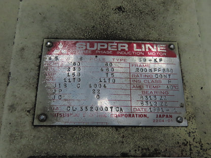 Mitsubishi SB-KF Super Line Induction Motor 45kw 60Hp 1170RPM 230/460V 3PH 200M