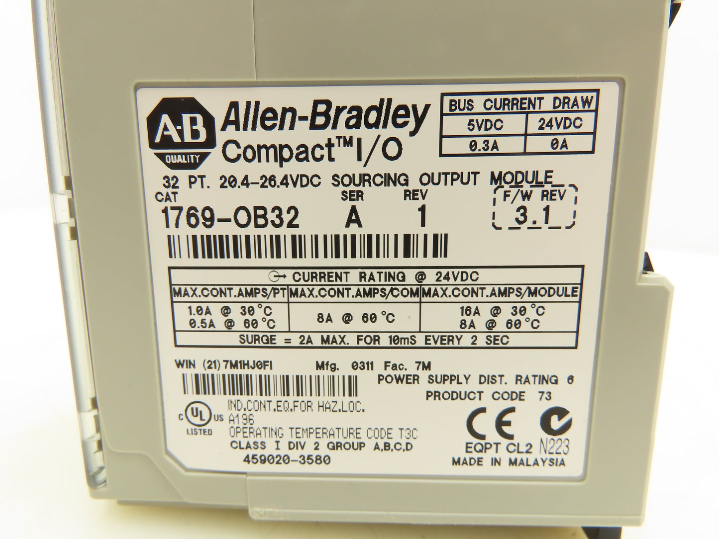 Allen Bradley 1769-OB32 Compact I/O Sourcing Output Module 32 Point