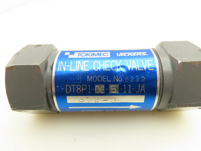 Tokimec Vickers DT8P1-06-5-11-JA-S22-J In-line Hydraulic Check Valve 3/4" NPT