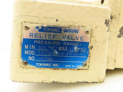Tokimec Vickers TCG50-03-F-P7-H-12-S39B Hydraulic Pressure Relief Valve
