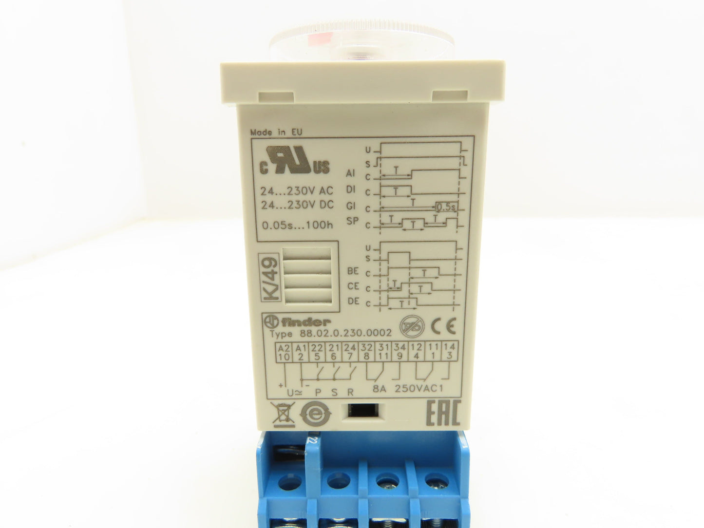 Finder 88.02 Multi-Voltage Plug-In Timer Socket Relay Base 0.5sec-100hr Lot of 2