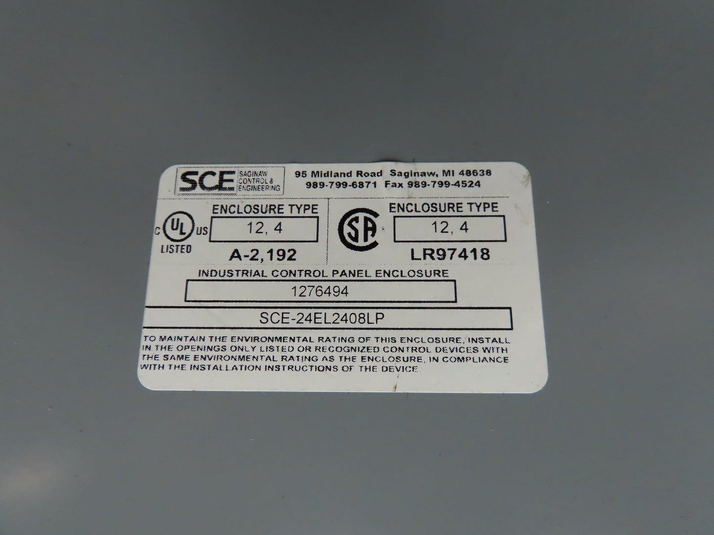 SCE SCE-24EL2408LP Industrial Electrical Enclosure With Backplate 24x24x8"