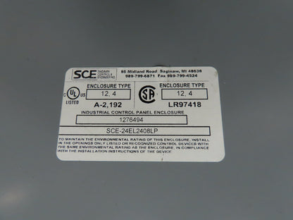 SCE SCE-24EL2408LP Industrial Electrical Enclosure With Backplate 24x24x8"
