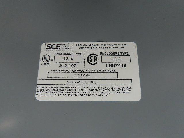 SCE SCE-24EL2408LP Industrial Electrical Enclosure With Backplate 24x24x8"