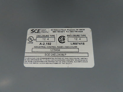 SCE SCE-24EL2408LP Industrial Electrical Enclosure With Backplate 24x24x8"