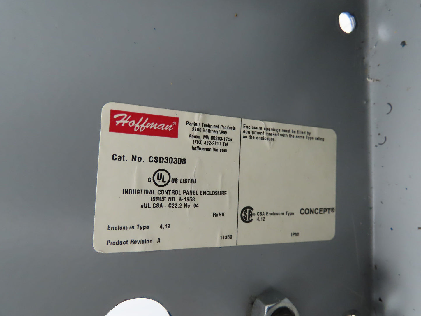 Hoffman CSD30308 Industrial Electrical Enclosure With Backplate 30x30x8"