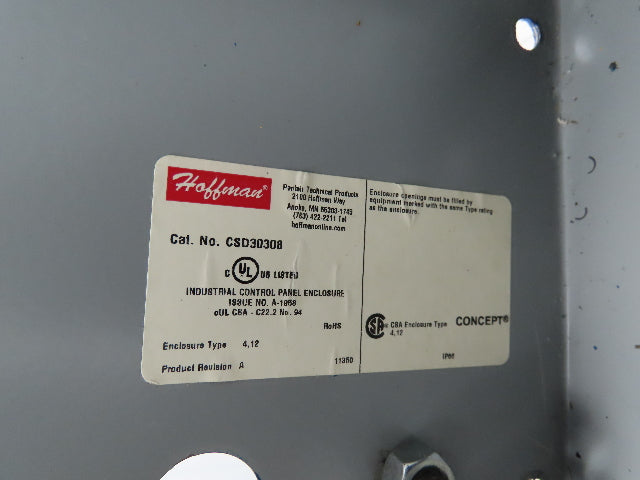Hoffman CSD30308 Industrial Electrical Enclosure With Backplate 30x30x8"