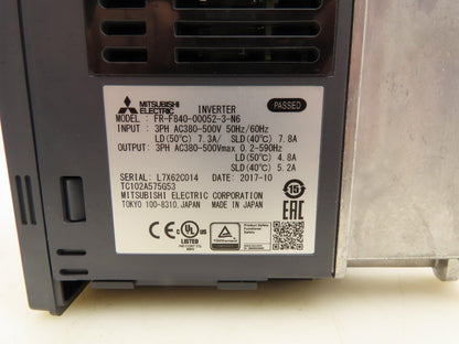 Mitsubishi Electric FR-F840-00052-3-N6 VFD Drive Inverter 3PH 380-500V 5.2A