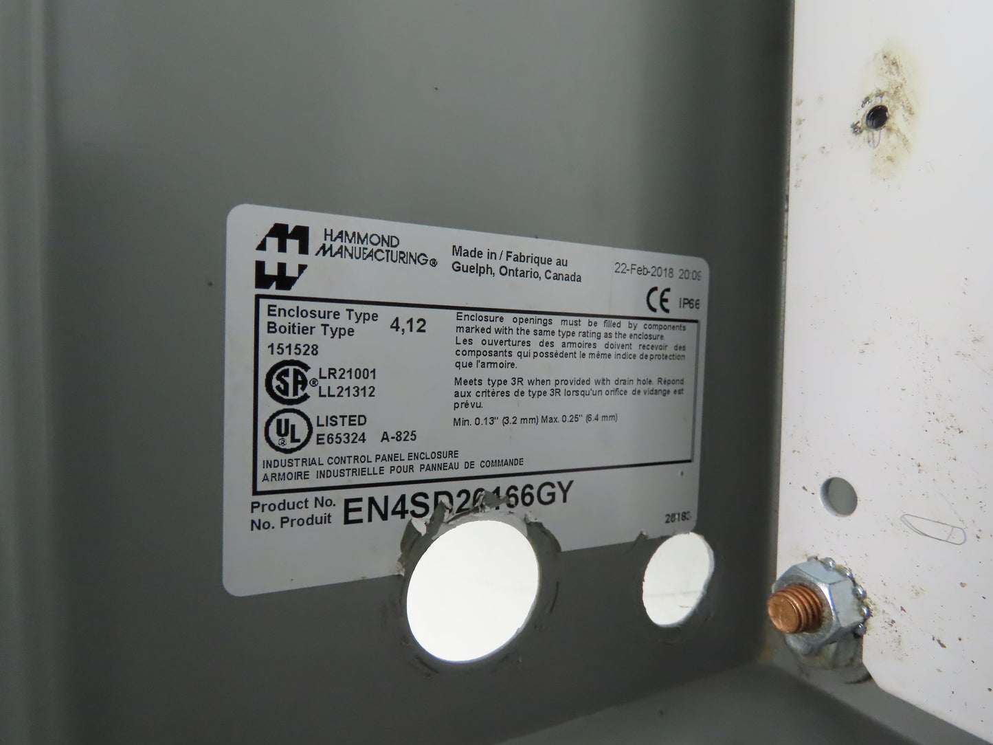 Hammond EN4SD20166GY Electrical Enclosure Box 20x16x6" Wall Mount Back Panel