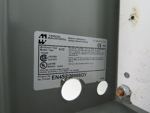 Hammond EN4SD20166GY Electrical Enclosure Box 20x16x6" Wall Mount Back Panel