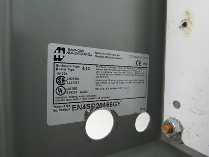 Hammond EN4SD20166GY Electrical Enclosure Box 20x16x6" Wall Mount Back Panel