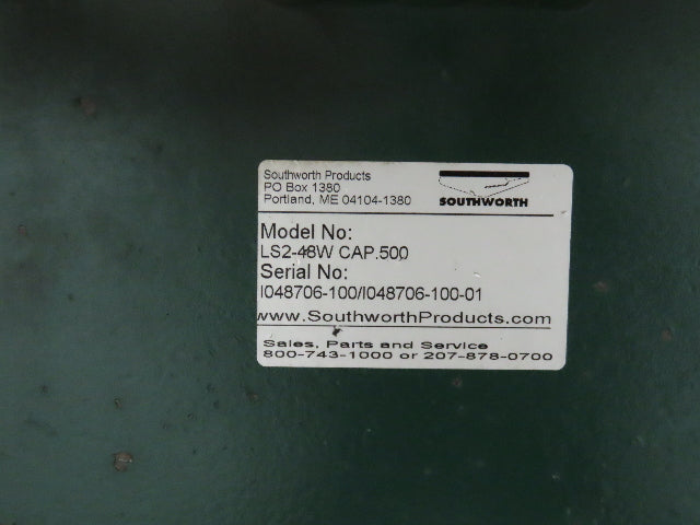 Southworth Hydraulic Scissor Lift Table 500lb 48" Travel 54x72" Top 90° Tip 115V