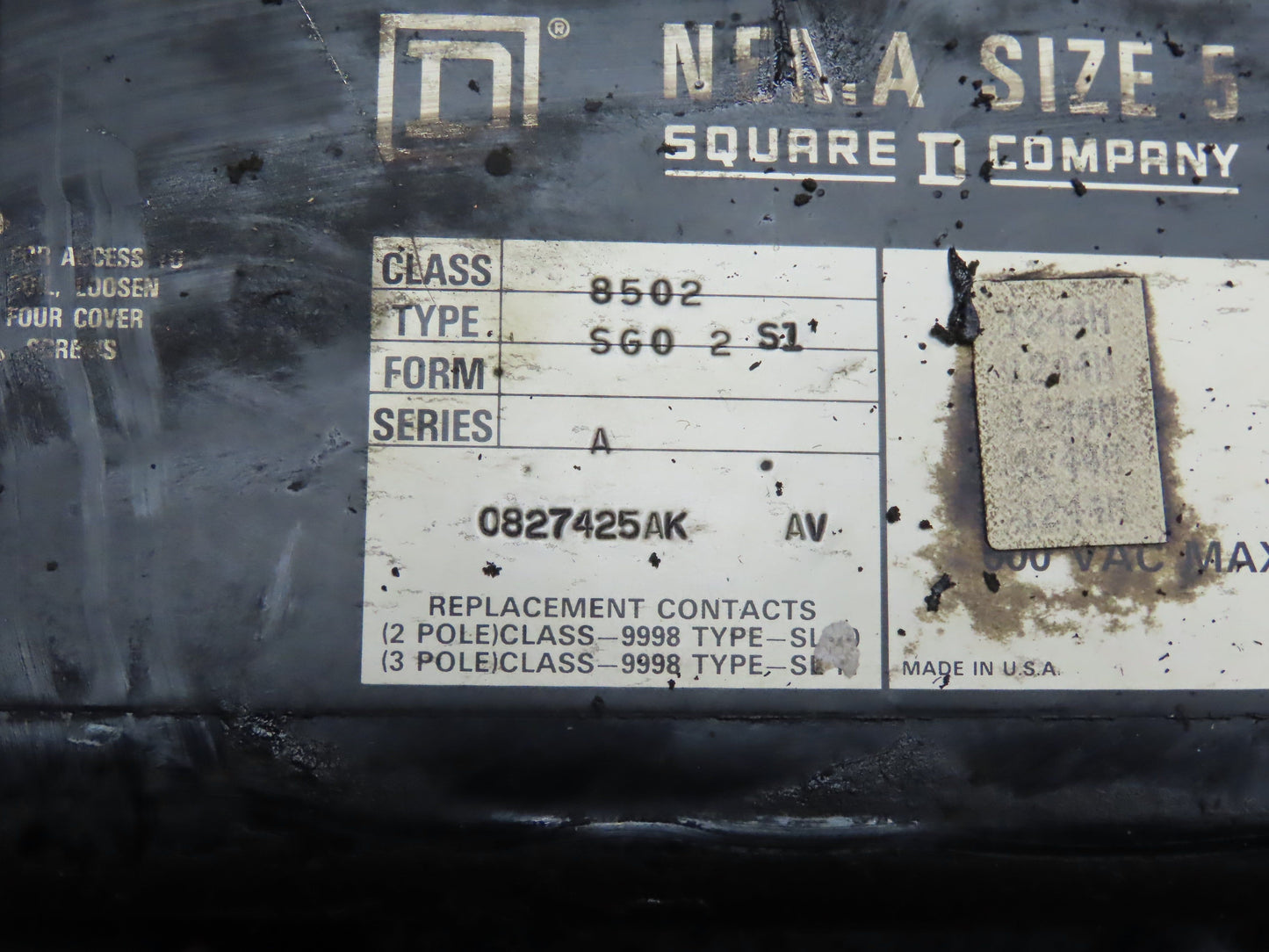 Square D 8502 SG02 Contactor Motor Starter 600V 3 Pole Nema Size 5 120V Coil