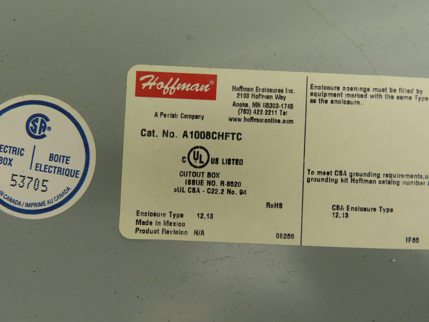 Hoffman A1008CHFTC Electrical Enclosure Box 10x8x4" Wall Mount Terminal Blocks