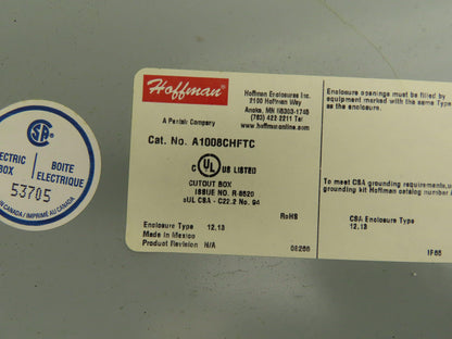 Hoffman A1008CHFTC Electrical Enclosure Box 10x8x4" Wall Mount Terminal Blocks