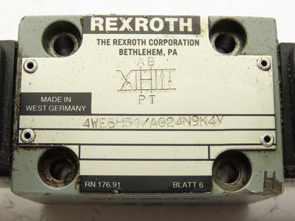 Rexroth 4WE6H51/AG24N9K4V Hydraulic Directional Solenoid Valve 24VDC