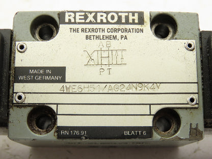 Rexroth 4WE6H51/AG24N9K4V Hydraulic Directional Solenoid Valve 24VDC