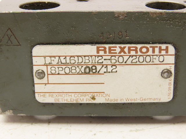 Rexroth LFA-16-DBW2-60/200F08P08X08/12 Hydraulic Cartridge Valve Control Cover