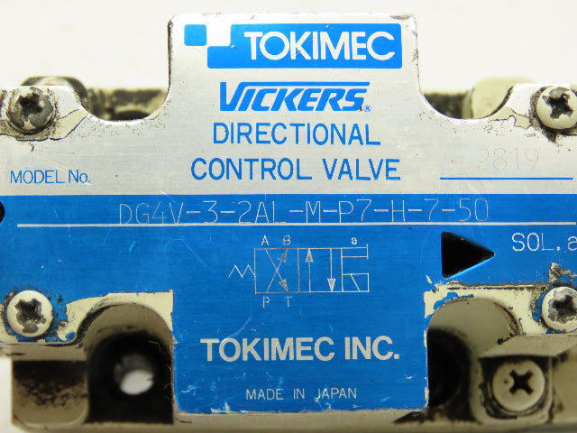 Tokimec Vickers DG4V-3-2AL-M-P7-H-7-50 Hydraulic Directional Solenoid Valve 24VDC