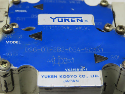 Yuken DSG-01 Directional Solenoid Valve 3-Station Hydraulic Manifold Assy 24VDC