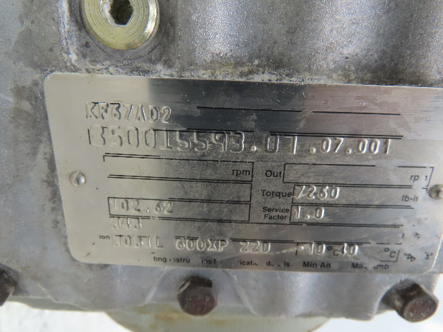 Sew Eurodrive KF67AD2 Helical Gear Drive Right Angle Reducer 102:1 Gearbox 17RPM
