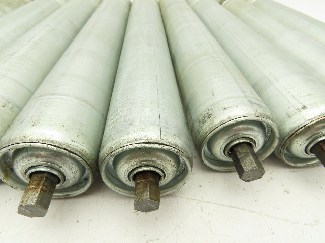 1.9"x 15"BF Single Groove Steel Gravity Conveyor Roller 7/16" Hex Axle Lot of 10