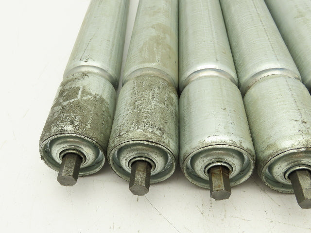 1.9"x 15"BF Single Groove Steel Gravity Conveyor Roller 7/16" Hex Axle Lot of 10