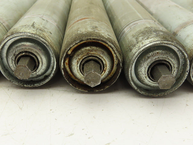 1.9"x 15"BF Galvanized Steel Gravity Conveyor Roller 7/16" Hex Axle  Lot of 7