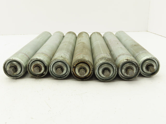 1.9"x 15"BF Galvanized Steel Gravity Conveyor Roller 7/16" Hex Axle  Lot of 7