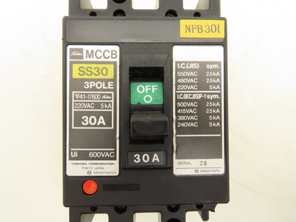 Toshiba SS30 MCCB Circuit Breaker 30A 3 Pole 600V Lot of 2