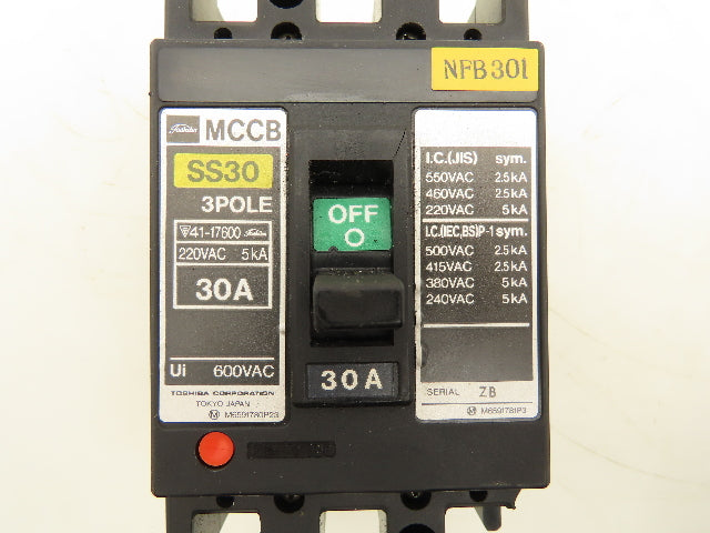 Toshiba SS30 MCCB Circuit Breaker 30A 3 Pole 600V Lot of 2