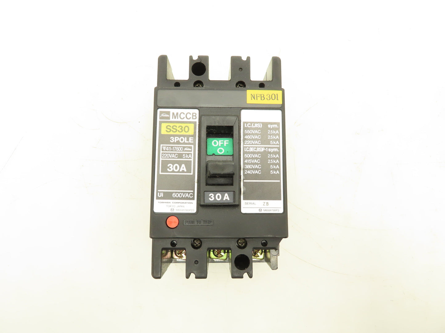 Toshiba SS30 MCCB Circuit Breaker 30A 3 Pole 600V Lot of 2
