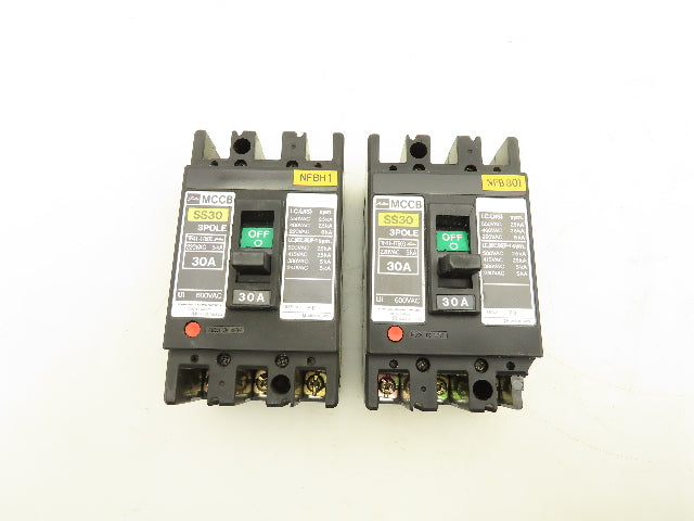 Toshiba SS30 MCCB Circuit Breaker 30A 3 Pole 600V Lot of 2