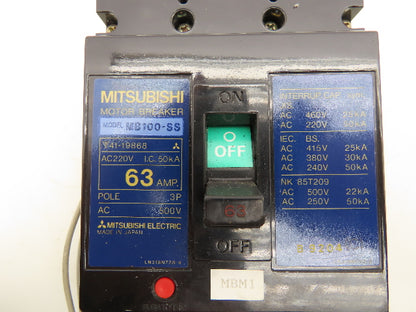 Mitsubishi MB100-SS Motor Circuit Breaker 63A 3P 500V