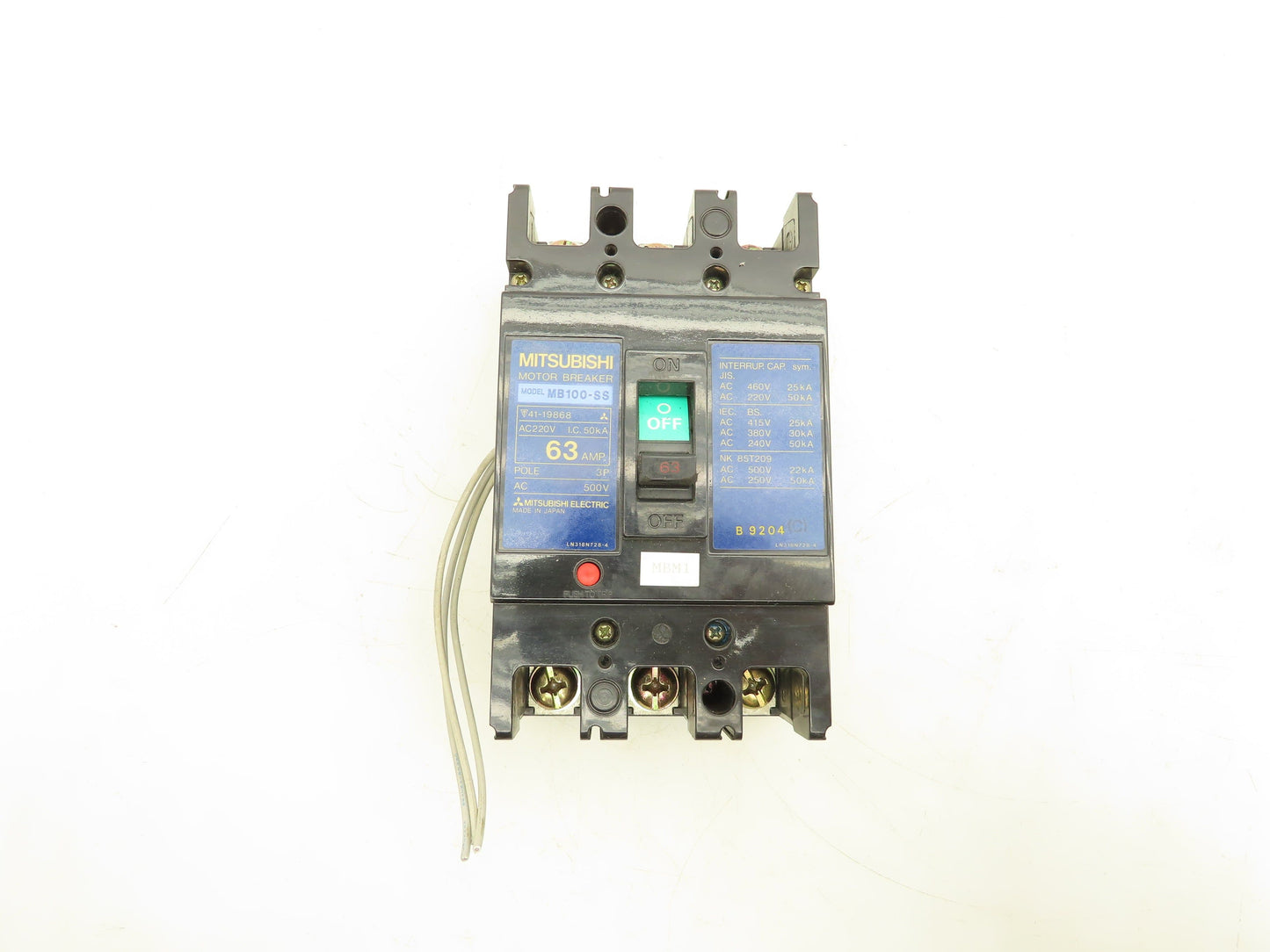 Mitsubishi MB100-SS Motor Circuit Breaker 63A 3P 500V