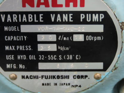 Daikin AKS30 Hydraulic Power Unit Nachi Vane Pump 30L/M 3.5Kg/CM 1.5kw 200V 3Ph