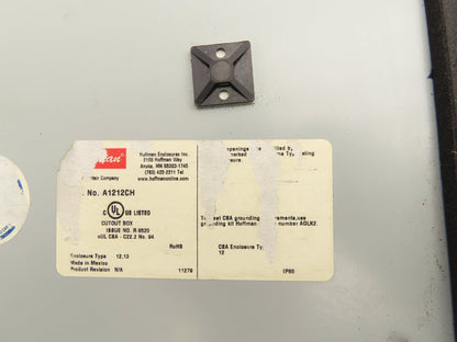 Hoffman A1212CH Electrical Enclosure Box 12x12x6" W/Backplate Steel