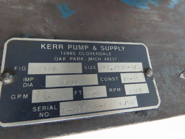 Kerr 5180 Vertical Process Pump Size 1x1-1/4x6-3/16 230/460V 0.5 1/2Hp 15GPM