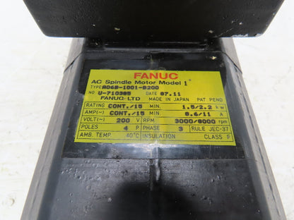Fanuc A06B-1001-B200 AC Servo Spindle Motor 1.5/2.2kw 3000/8000 RPM 200V 3PH