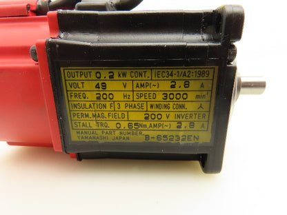 Fanuc A06B-0113-B075 AC Servo Motor 0.2kw 3000RPM Encoder A20B-8001-0560
