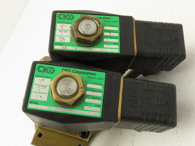 CKD GAB4126 Solenoid Valve 110V 2-Station Brass Manifold 1/4" NPT