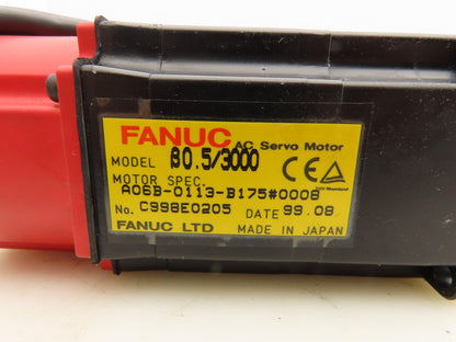 Fanuc A06B-0113-B175 AC Servo Motor 0.2kw 3000RPM Encoder A20B-8001-0560