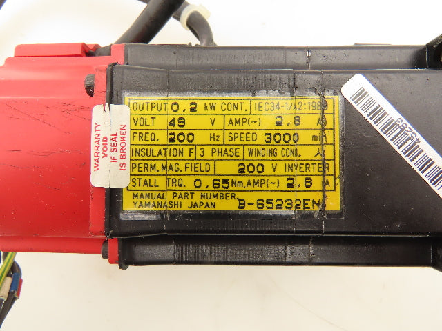 Fanuc A06B-0113-B175 AC Servo Motor 0.2kw 3000RPM Encoder A20B-8001-0060