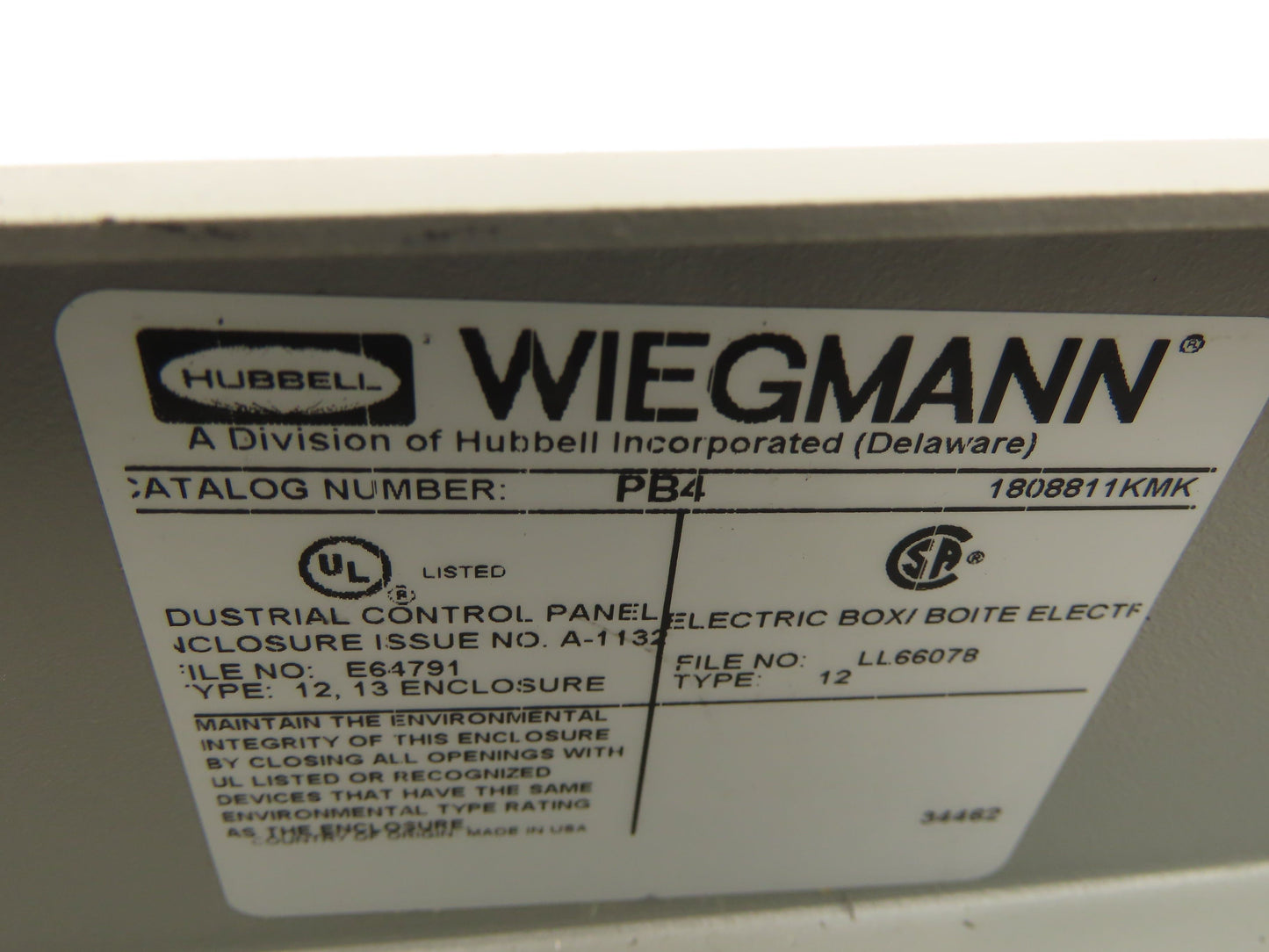 Wiegmann PB-4 Pushbutton Enclosure Luminated Green Momentary Button Selector