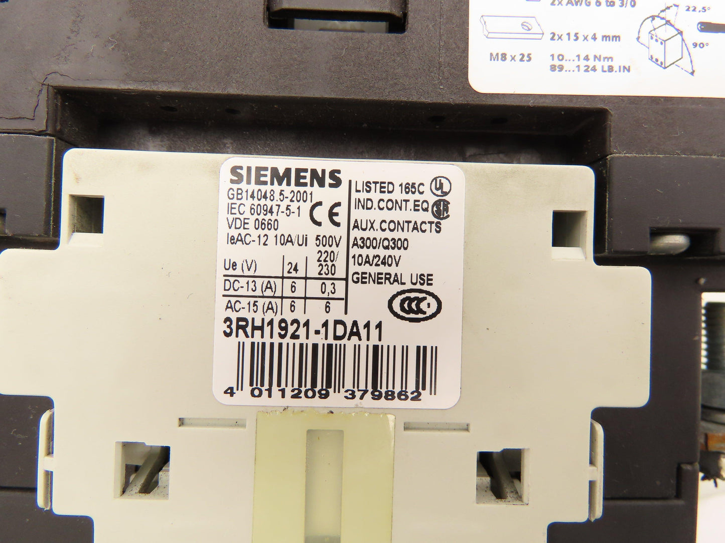 Siemens 3RT1056-6AF36 Contactor 185A 400VAC 120V Coil 3 Pole 2NO+2NC