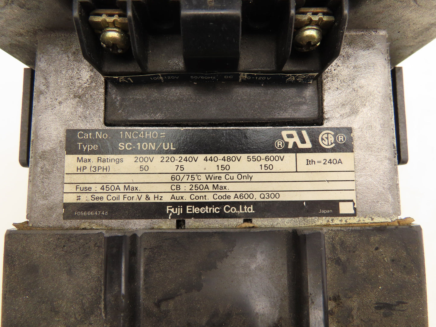 Fuji Electric 1NC4HO Magnetic Contactor 250A 240VAC 120V Coil 3 Pole 50-150 HP
