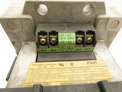 Fuji Electric SC-10/UL Magnetic Contactor 240A 240VAC 120V Coil 3 Pole