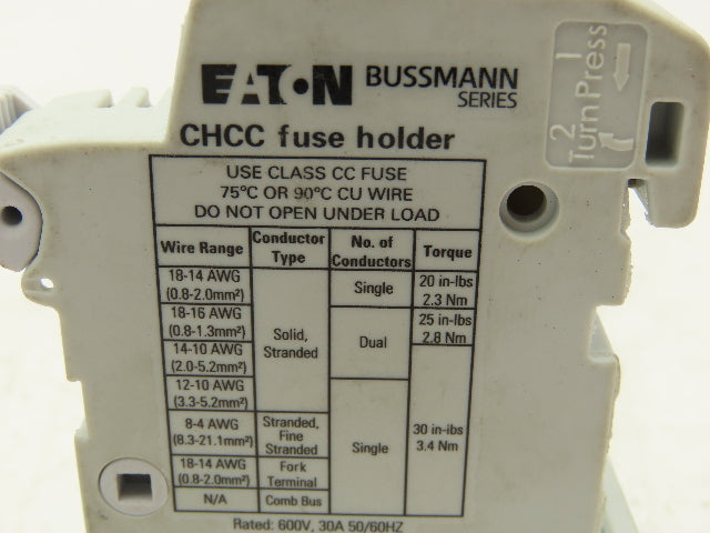 Eaton CHCC1DIU DIN Rail Fuse Holder 1-Pole 30A w/Indicator Light  Lot of 6