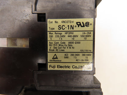 Fuji Electric SC-1N 26 Magnetic Contactor 50A 220-240V 200-220V Coil 3 Pole