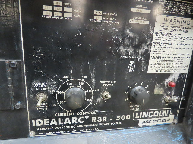 Lincoln 8794 R3R-500 Dc Arc Welder Welding Power Source 500 Amp 230/460 V Tested
